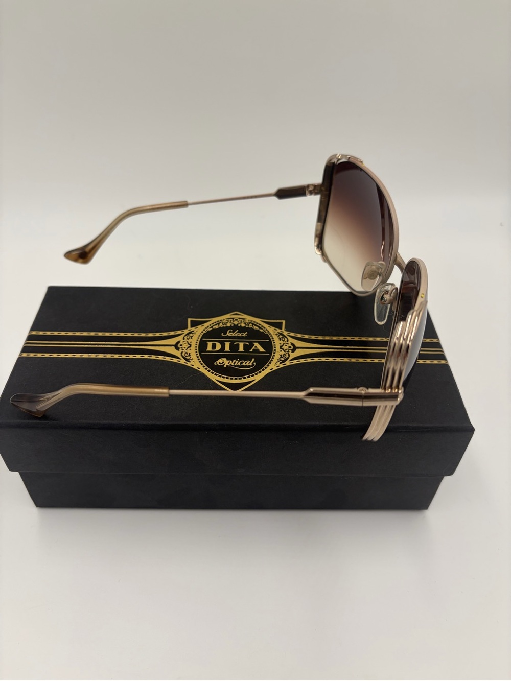 DITA Mariposa 18k Sunglasses Brown Gradient shiny light gold colored metal frame